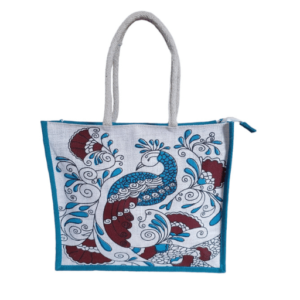 PB12 - Peacock Printed Jute Shopping Bag