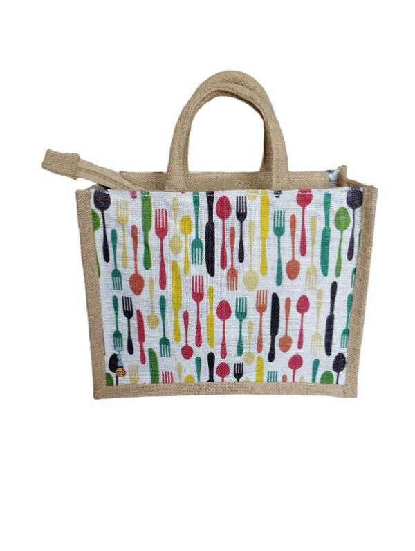 PB25-3D Spoon Printed Jute Lunch bag