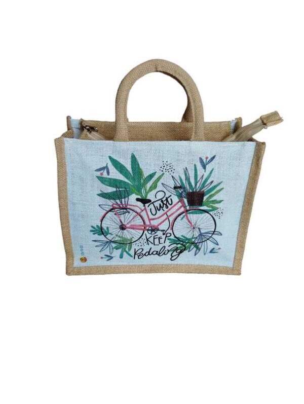 PB26-3D Cycle Printed Jute Lunch bag - Image 4