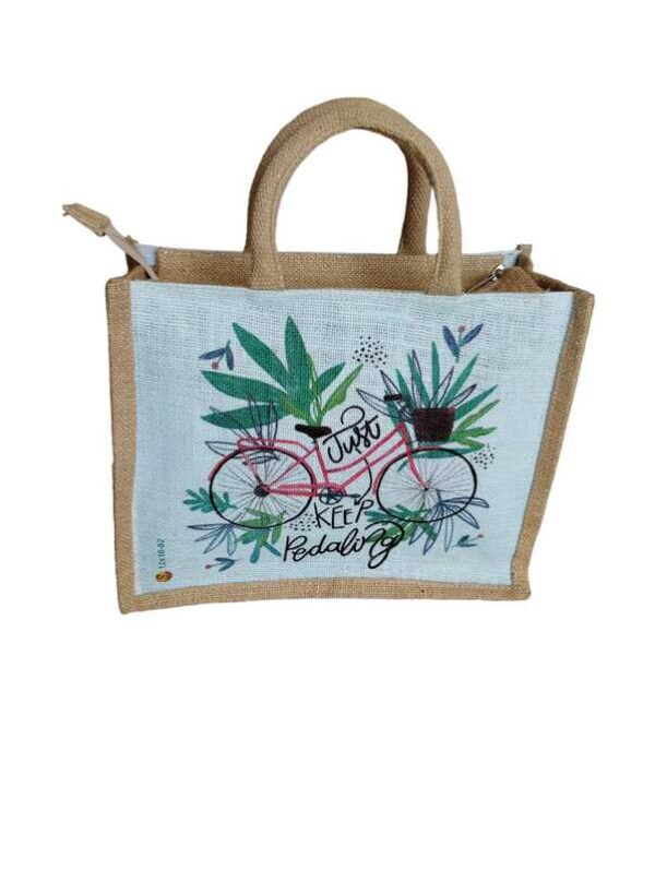 PB26-3D Cycle Printed Jute Lunch bag