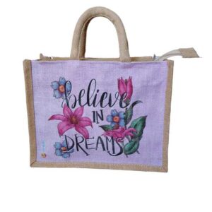 PB27-3D Believe in dream Printed Jute Lunch bag
