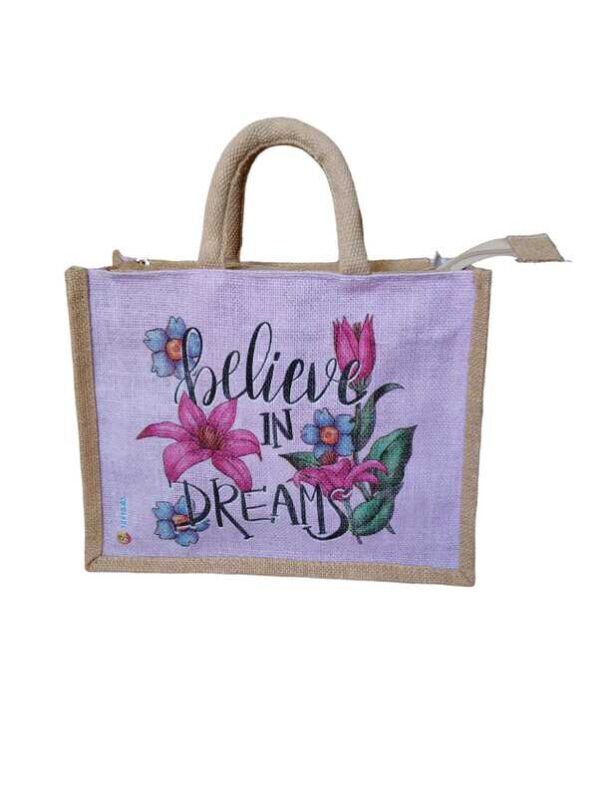 PB27-3D Believe in dream Printed Jute Lunch bag