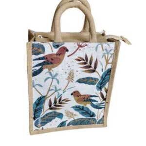 PB28-3D Parrot Printed Jute Lunch bag