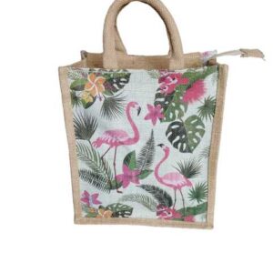 PB29-3D Stork Printed Jute Lunch bag