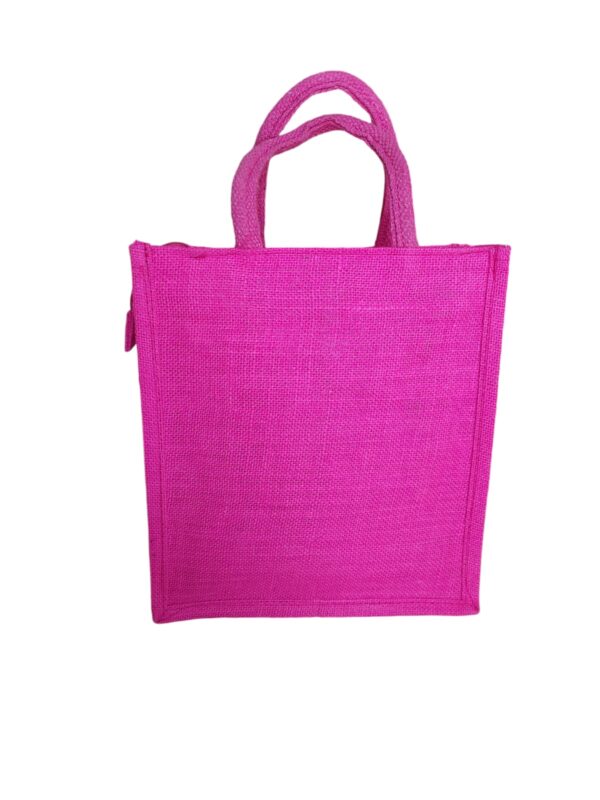 PB42 - Durga Printed Jute Lunch Bag (Pink) - Image 2