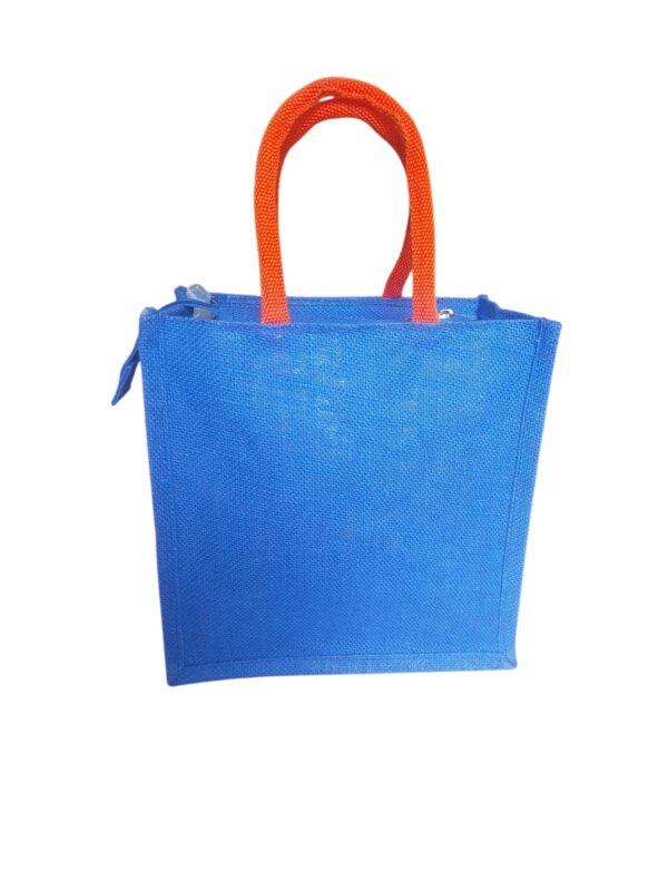PB56- Tribal Printed Jute Lunch Bag (Blue) - Image 4