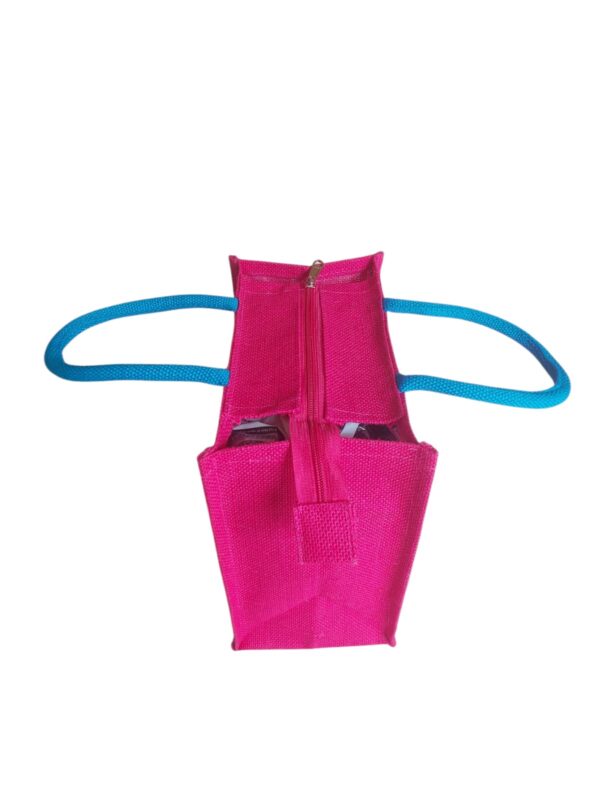PB54 - Tribal Printed Jute Lunch Bag (Dark Pink) - Image 3