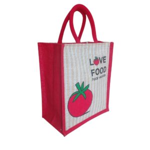 PB45 - Love Food Jute Lunch Bag (Red)