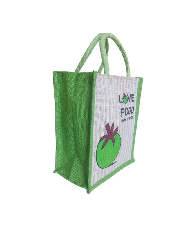 PB46 - Love Food Jute Lunch Bag (Green) - Image 2