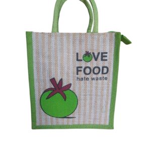 PB46 - Love Food Jute Lunch Bag (Green)
