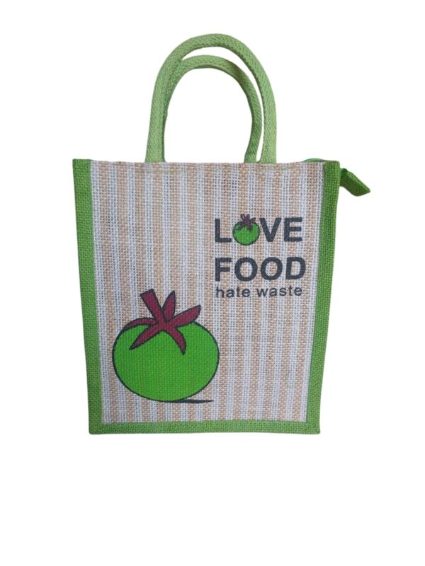 PB46 - Love Food Jute Lunch Bag (Green)