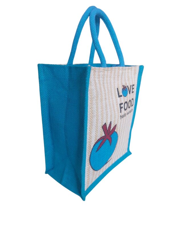 PB48 - Love Food Jute Lunch Bag (Blue) - Image 3