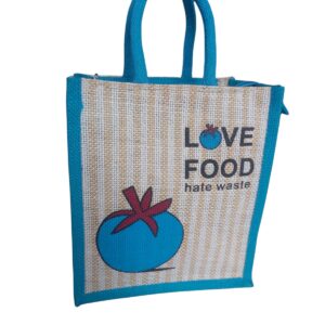 PB48 - Love Food Jute Lunch Bag (Blue)