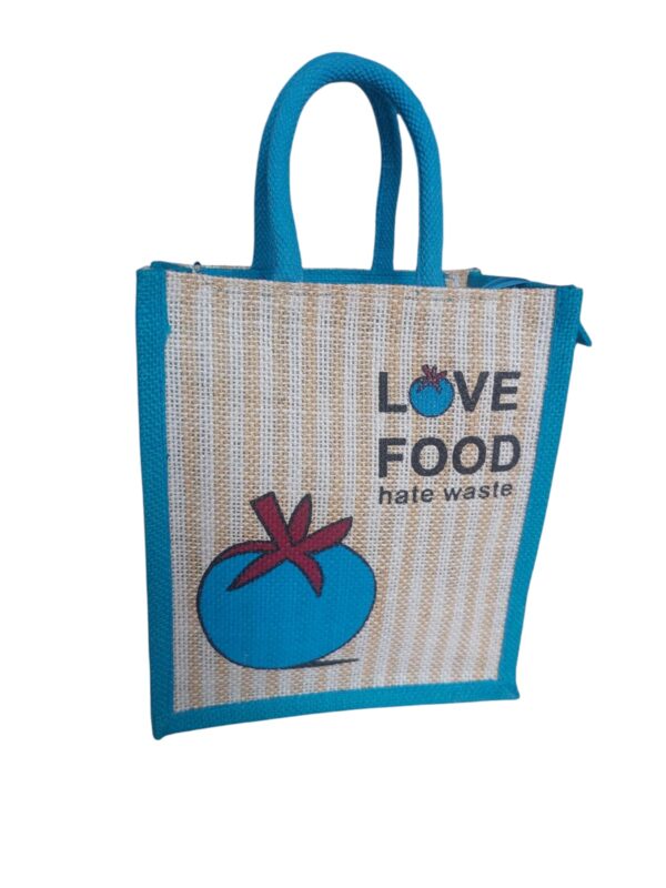 PB48 - Love Food Jute Lunch Bag (Blue)