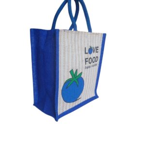 PB47 - Love Food Jute Lunch Bag (Blue)