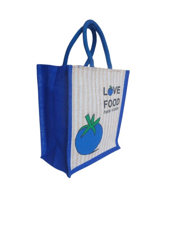 PB47 - Love Food Jute Lunch Bag (Blue)