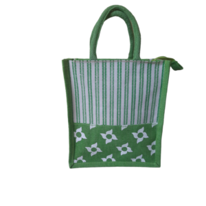 PB39 -Canvas Printed Green Jute Lunch Bag