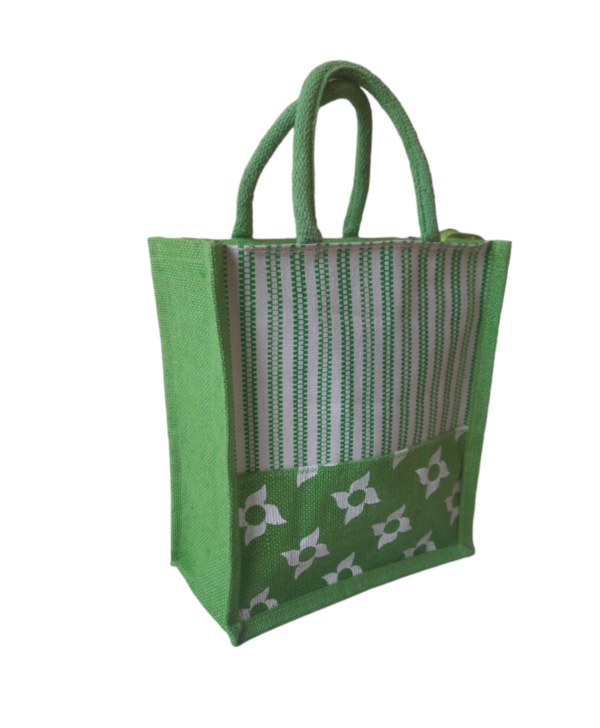 PB39 -Canvas Printed Green Jute Lunch Bag - Image 2