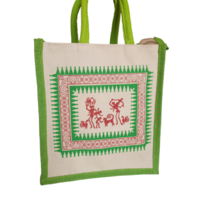 PB40 -Canvas Printed Green Jute Lunch Bag