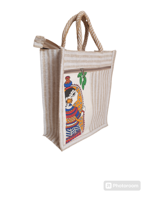 PB37 - Durga Printed Jute Lunch Bag - Image 2