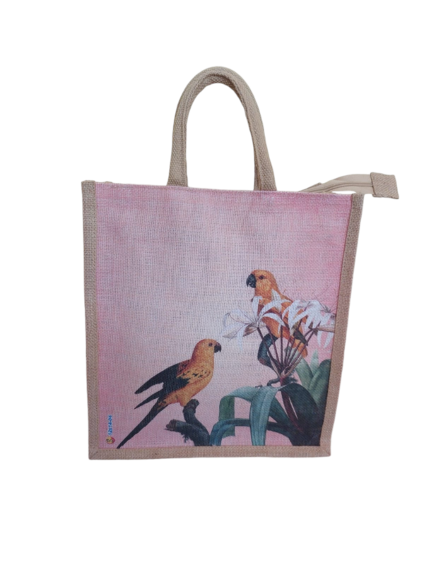 PB34-3D Yoga Printed Jute Lunch bag