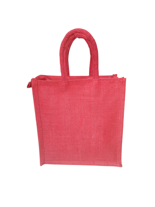 PB57 - Durga Printed Jute Lunch Bag (Red) - Image 3