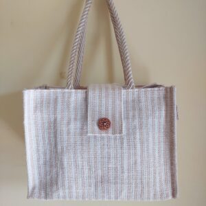 PB63-Jute & Cotton Hand bag with money pocket inside (White)