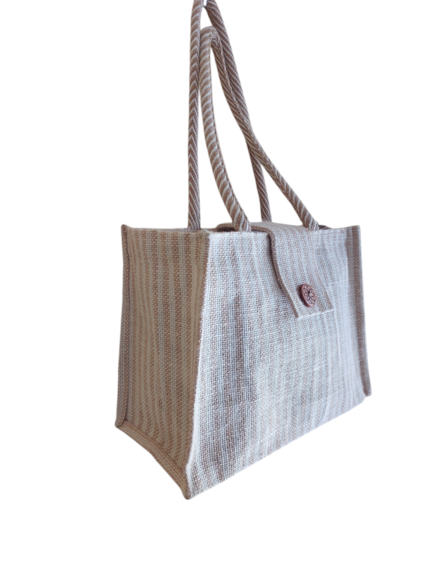 PB63-Jute & Cotton Hand bag with money pocket inside (White) - Image 2