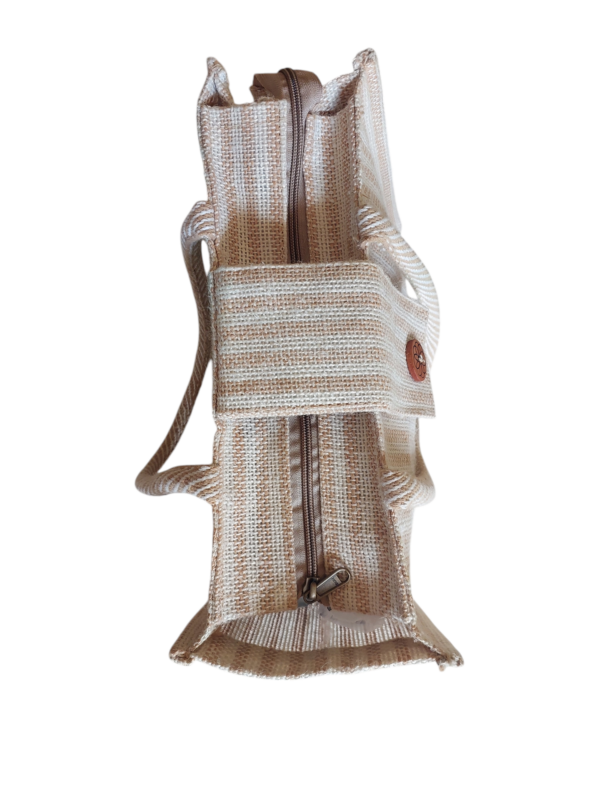 PB63-Jute & Cotton Hand bag with money pocket inside (White) - Image 4