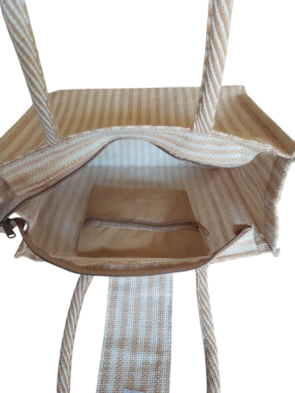 PB63-Jute & Cotton Hand bag with money pocket inside (White) - Image 3
