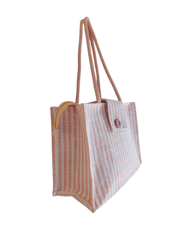 PB60-Jute & Cotton Hand bag with money pocket inside (Yellow) - Image 2