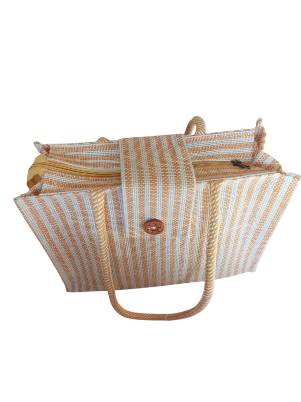 PB60-Jute & Cotton Hand bag with money pocket inside (Yellow) - Image 3