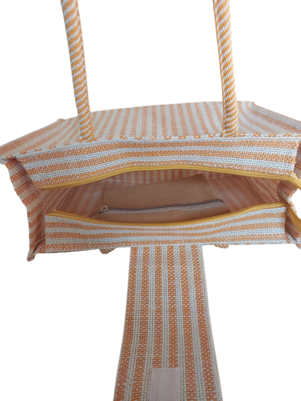 PB60-Jute & Cotton Hand bag with money pocket inside (Yellow) - Image 4
