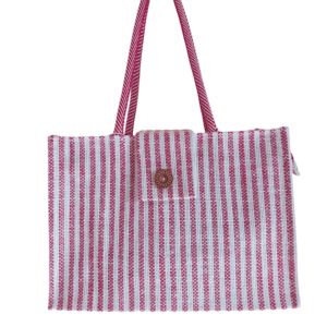 PB61-Jute & Cotton Hand bag with money pocket inside (Red)