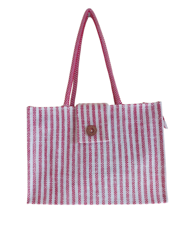 PB61-Jute & Cotton Hand bag with money pocket inside (Red)
