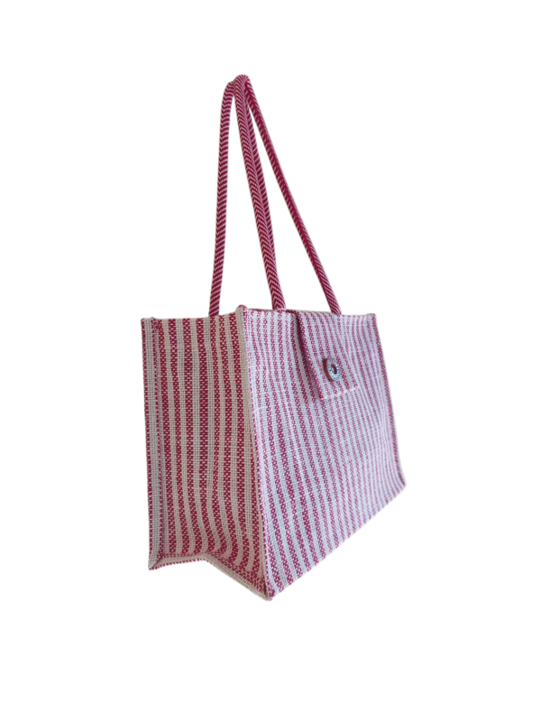 PB61-Jute & Cotton Hand bag with money pocket inside (Red) - Image 2