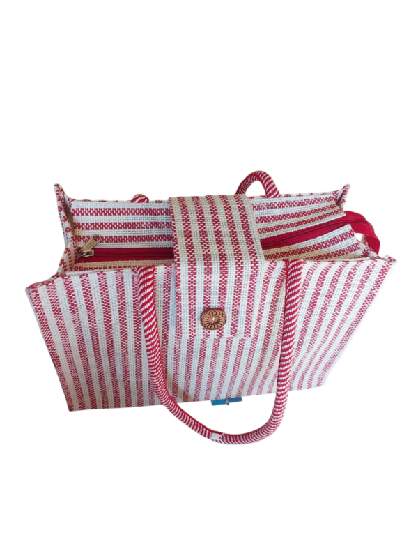 PB61-Jute & Cotton Hand bag with money pocket inside (Red) - Image 3