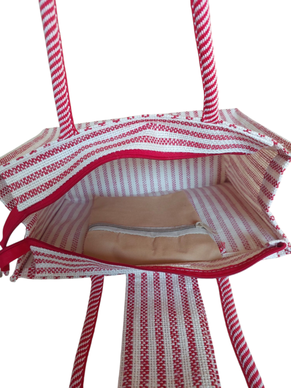 PB61-Jute & Cotton Hand bag with money pocket inside (Red) - Image 4