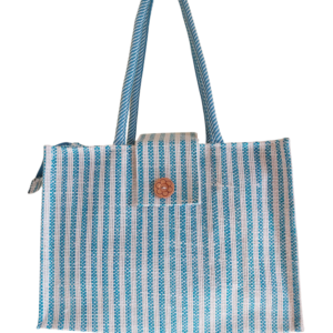 PB64-Jute & Cotton Hand bag with money pocket inside (sky blue)