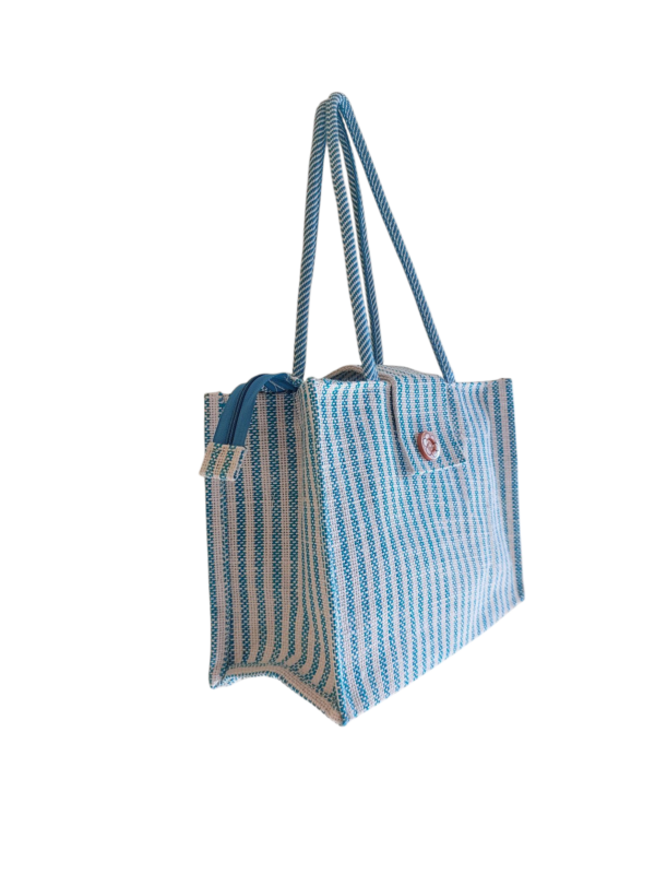 PB64-Jute & Cotton Hand bag with money pocket inside (sky blue) - Image 2