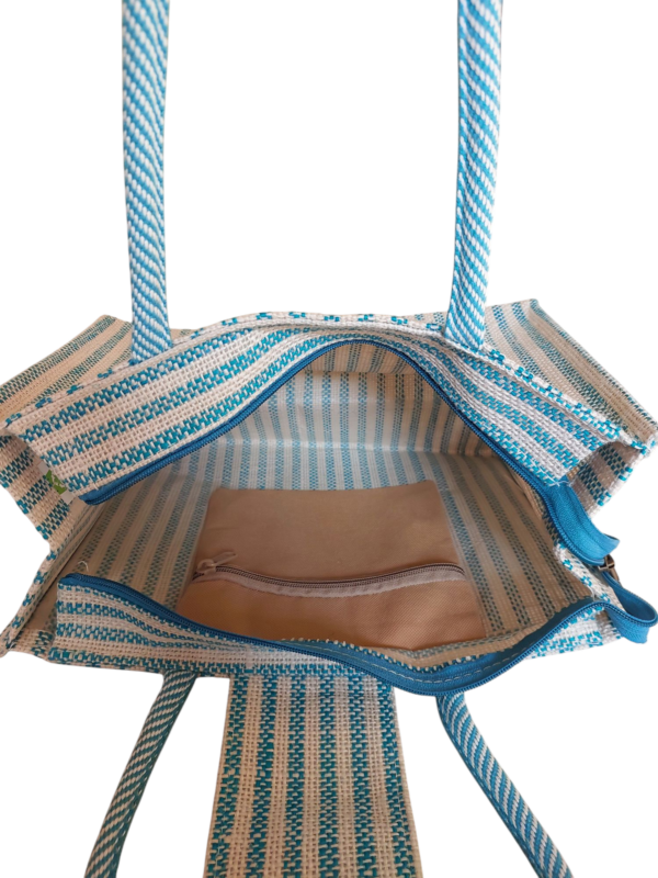 PB64-Jute & Cotton Hand bag with money pocket inside (sky blue) - Image 4