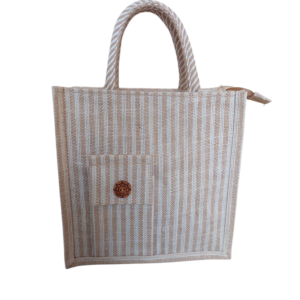 PB59 - Jute and Cotton with front pocket Lunch bag 12*12*5 inches