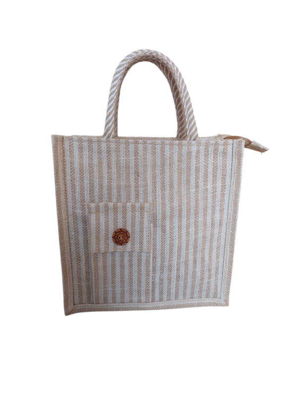 PB59 - Jute and Cotton with front pocket Lunch bag 12*12*5 inches