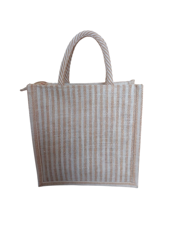 PB59 - Jute and Cotton with front pocket Lunch bag 12*12*5 inches - Image 3