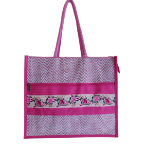 PB68-Printed Shopping Jute Bag (Pink)