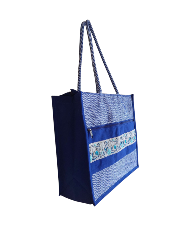 PB66 -Printed Shopping Jute Bag (Blue) - Image 2
