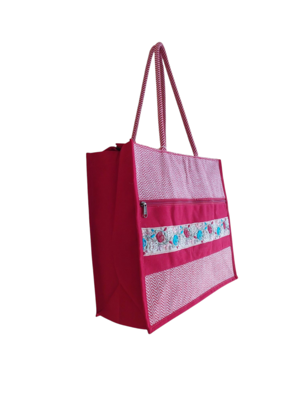 PB65 -Printed Shopping Jute Bag (Red) - Image 2